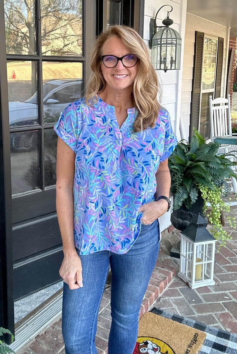 Shelly Blue Stems Short Sleeve Top | Dear Scarlett - Casual Top -Jimberly's Boutique-Olive Branch-Mississippi