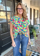 Shelly Emerald Multi Print Short Sleeve Top | Dear Scarlett - Casual Top -Jimberly's Boutique-Olive Branch-Mississippi