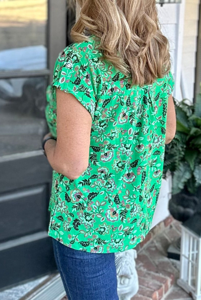 Shelly Green Garden Short Sleeve Top | Dear Scarlett - Casual Top -Jimberly's Boutique-Olive Branch-Mississippi
