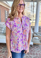 Shelly Purple Multi Print Short Sleeve Top | Dear Scarlett - Casual Top -Jimberly's Boutique-Olive Branch-Mississippi