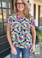 Shelly Royal Multi Print Short Sleeve Top | Dear Scarlett - Casual Top -Jimberly's Boutique-Olive Branch-Mississippi