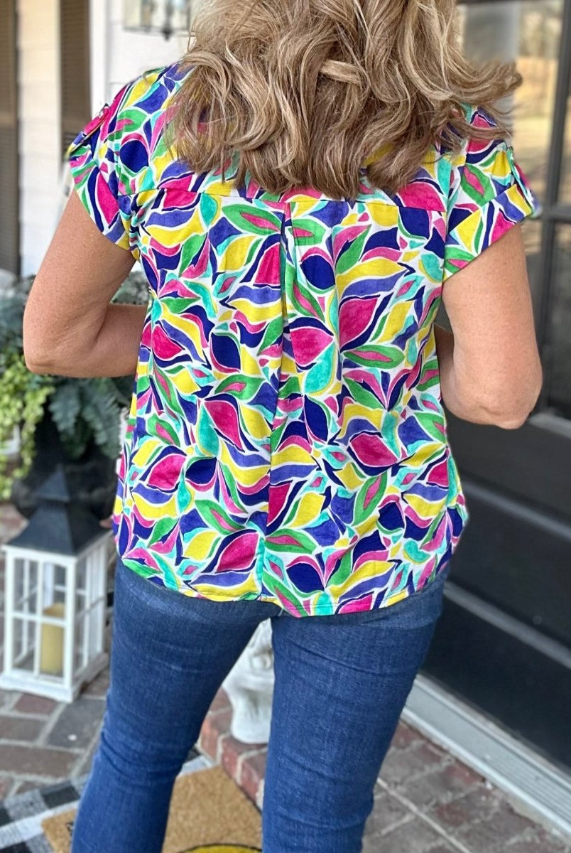 Shelly Royal Multi Print Short Sleeve Top | Dear Scarlett - Casual Top -Jimberly's Boutique-Olive Branch-Mississippi