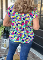 Shelly Royal Multi Print Short Sleeve Top | Dear Scarlett - Casual Top -Jimberly's Boutique-Olive Branch-Mississippi