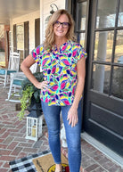 Shelly Royal Multi Print Short Sleeve Top | Dear Scarlett - Casual Top -Jimberly's Boutique-Olive Branch-Mississippi