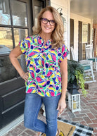 Shelly Royal Multi Print Short Sleeve Top | Dear Scarlett - Casual Top -Jimberly's Boutique-Olive Branch-Mississippi