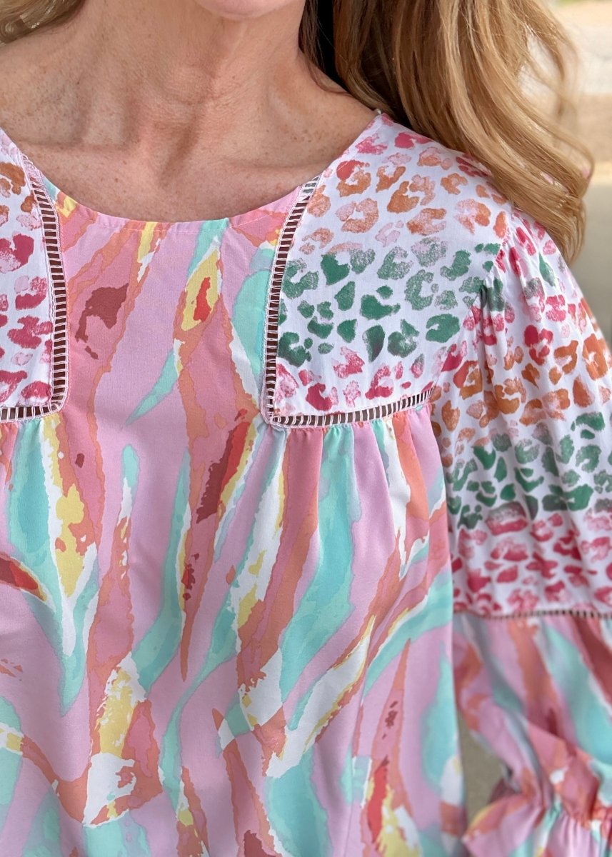 Simba Mixed Print Top - Lt Mauve Mix - Umgee Top - Jimberly's Boutique - Olive Branch - Mississippi