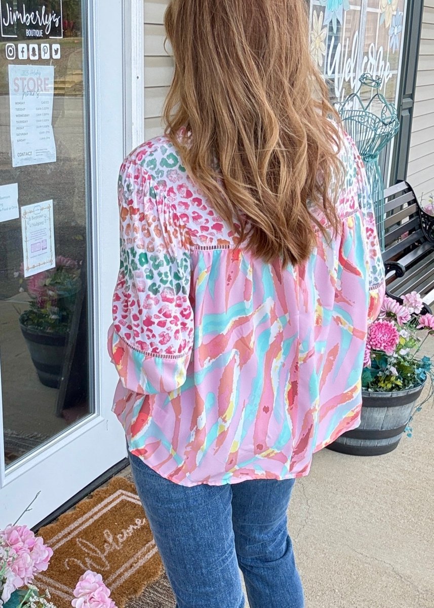 Simba Mixed Print Top - Lt Mauve Mix - Umgee Top - Jimberly's Boutique - Olive Branch - Mississippi