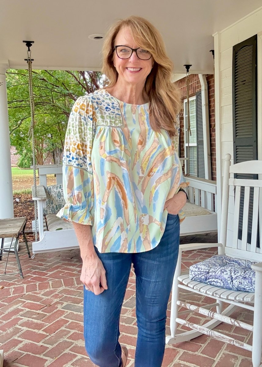 Simba Mixed Print Top - Sage Mix - Umgee Top - Jimberly's Boutique - Olive Branch - Mississippi