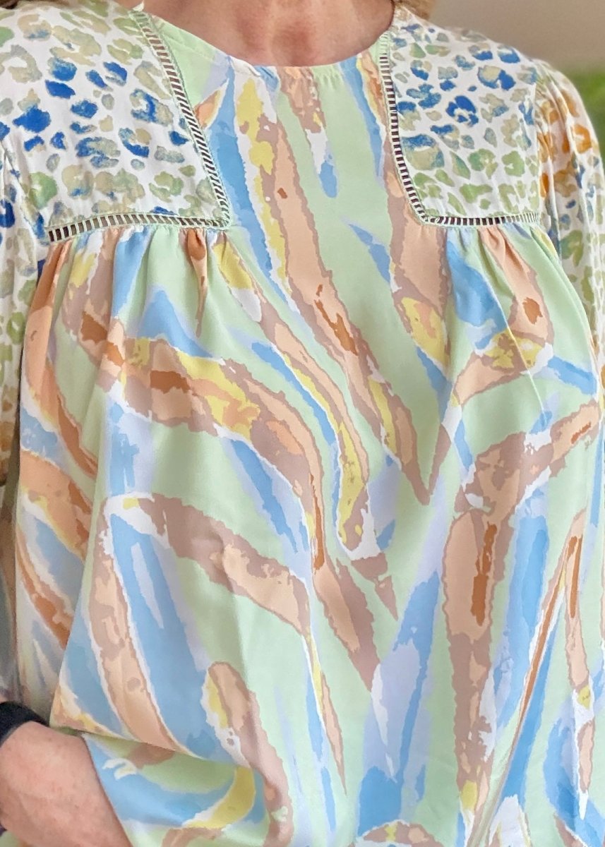 Simba Mixed Print Top - Sage Mix - Umgee Top - Jimberly's Boutique - Olive Branch - Mississippi