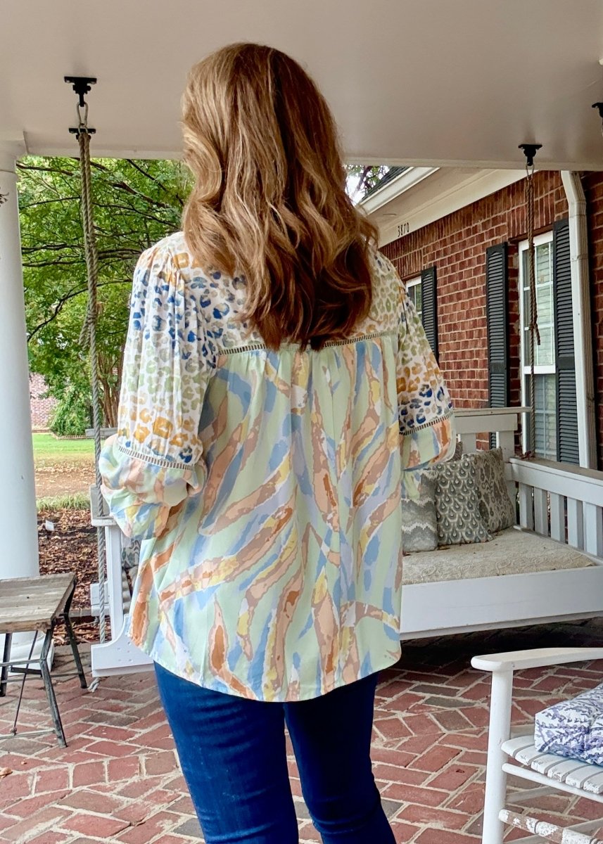 Simba Mixed Print Top - Sage Mix - Umgee Top - Jimberly's Boutique - Olive Branch - Mississippi