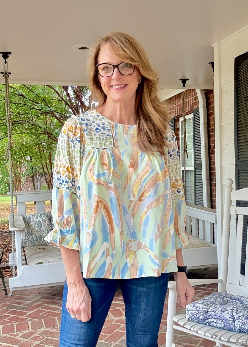 Simba Mixed Print Top - Sage Mix - Umgee Top - Jimberly's Boutique - Olive Branch - Mississippi