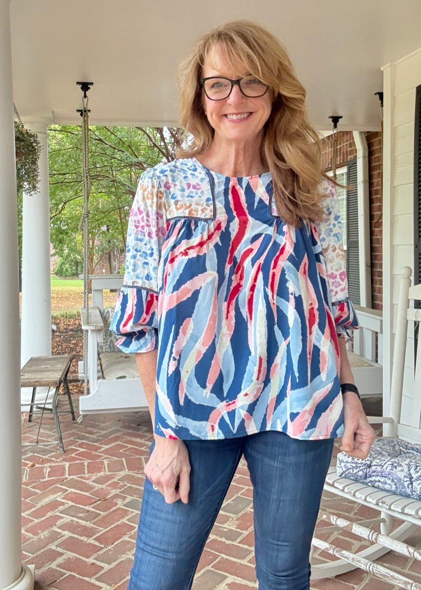 Simba Mixed Print Top - Teal Mix - Umgee Top - Jimberly's Boutique - Olive Branch - Mississippi