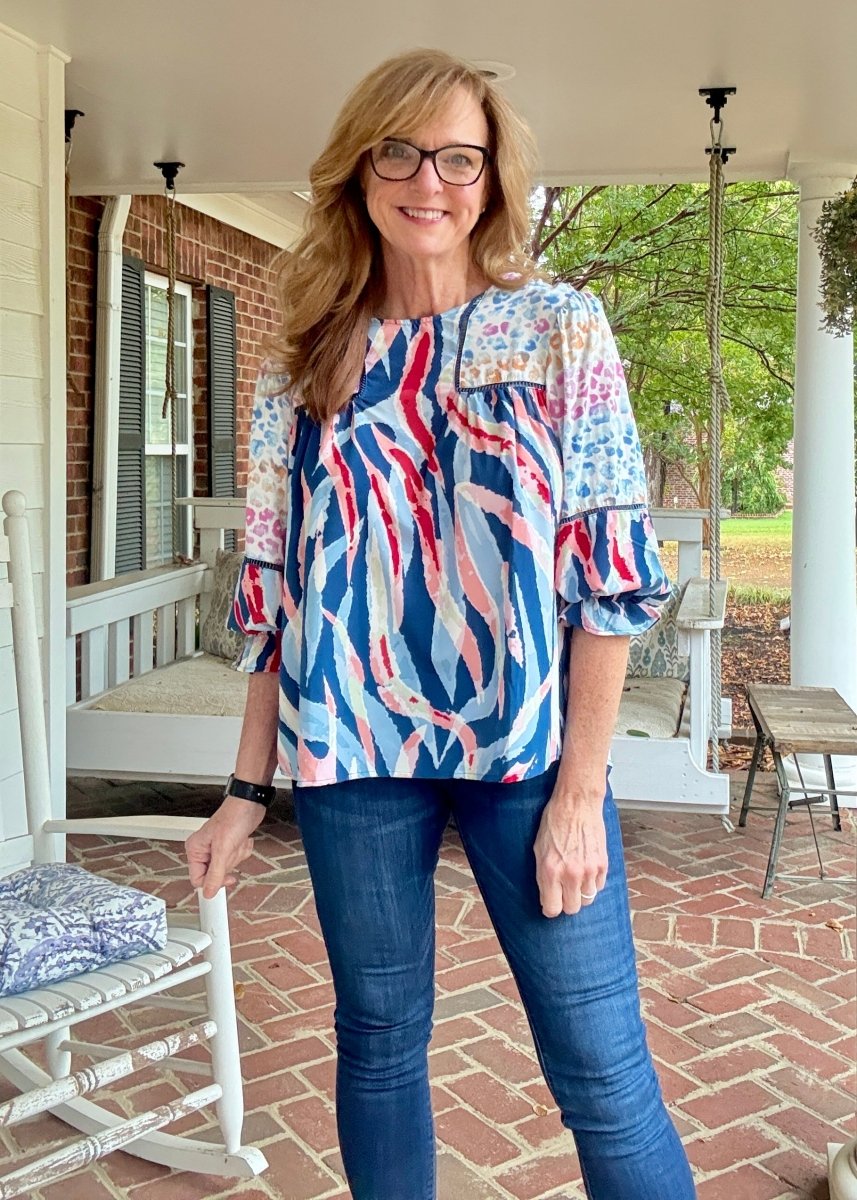 Simba Mixed Print Top - Teal Mix - Umgee Top - Jimberly's Boutique - Olive Branch - Mississippi