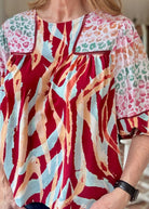 Simba Mixed Print Top - Wine Mix - Umgee Top - Jimberly's Boutique - Olive Branch - Mississippi