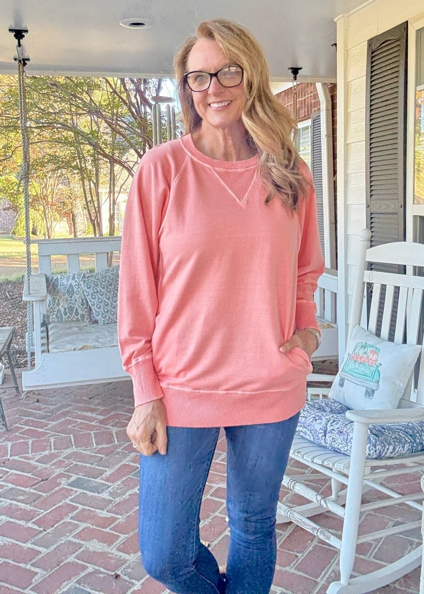 Simple Sutton Sweatshirt - Coral (S - 3X) - Sweatshirt - Jimberly's Boutique - Olive Branch - Mississippi