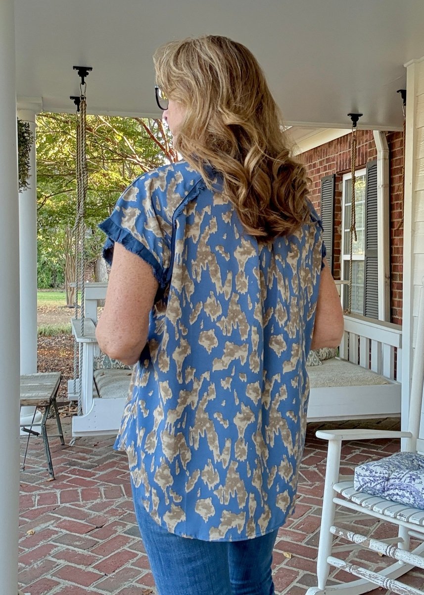 Slate Blue Animal Print Top | Umgee - Umgee Top - Jimberly's Boutique - Olive Branch - Mississippi