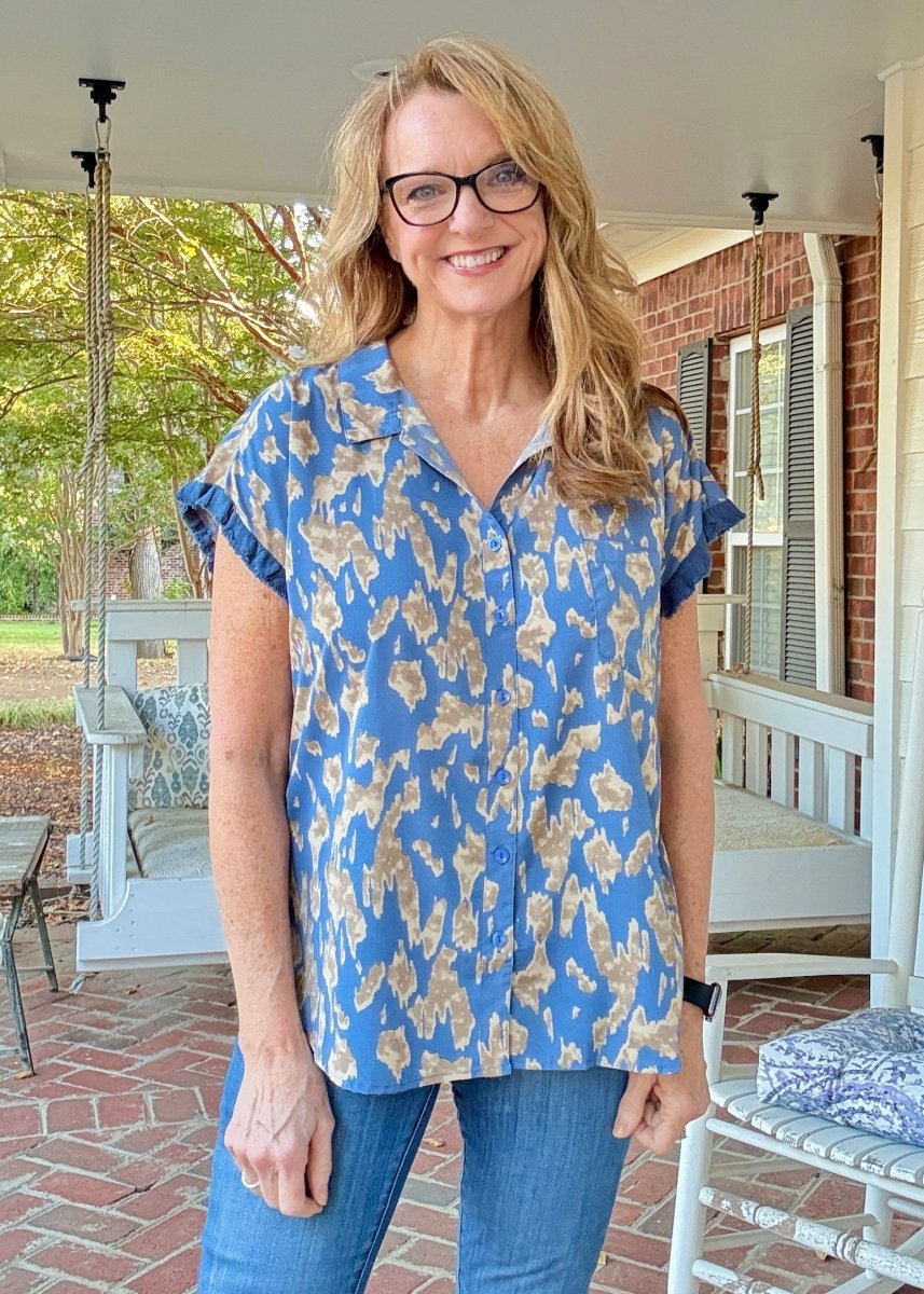 Slate Blue Animal Print Top | Umgee - Umgee Top - Jimberly's Boutique - Olive Branch - Mississippi