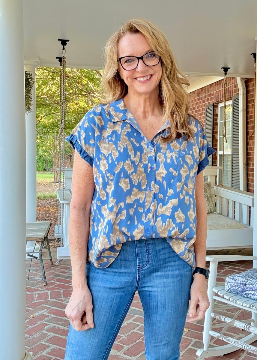 Slate Blue Animal Print Top | Umgee - Umgee Top - Jimberly's Boutique - Olive Branch - Mississippi