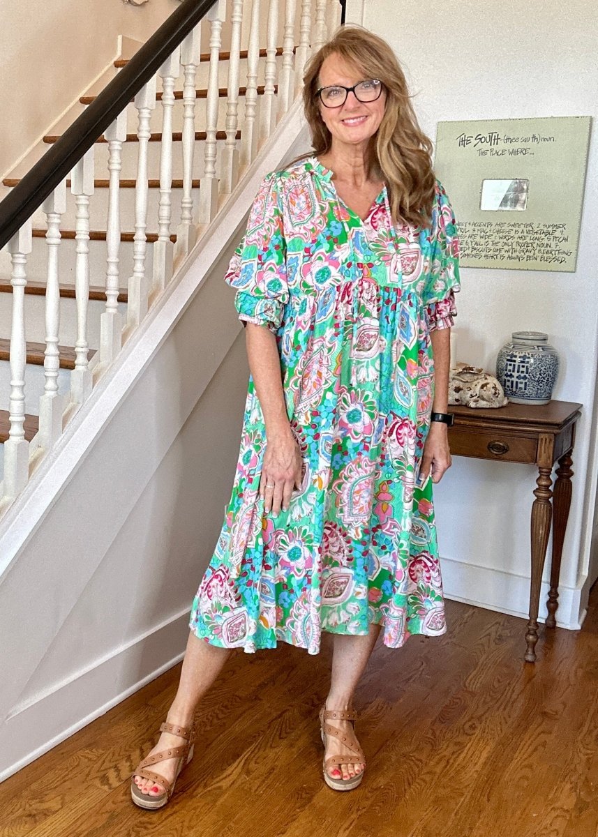 Slightly Distracted Midi Dress - Emerald Mix | Umgee Paisley Print - Umgee Dress - Jimberly's Boutique - Olive Branch - Mississippi