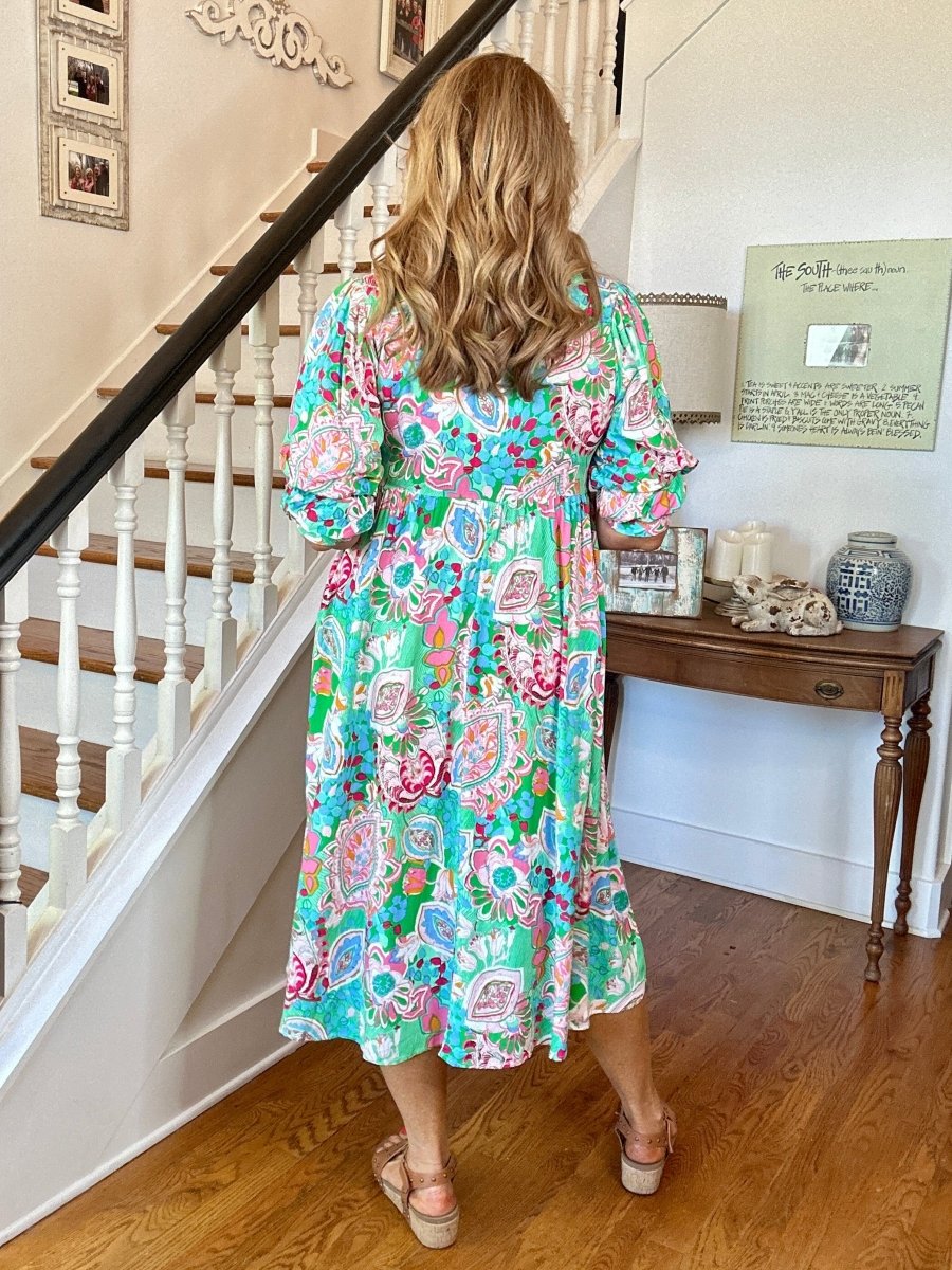 Slightly Distracted Midi Dress - Emerald Mix | Umgee Paisley Print - Umgee Dress - Jimberly's Boutique - Olive Branch - Mississippi