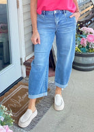 Slouchy Crop Barrel Jeans w Cuffed Hem | Risen - Barrel Jeans/Pants -Jimberly's Boutique-Olive Branch-Mississippi