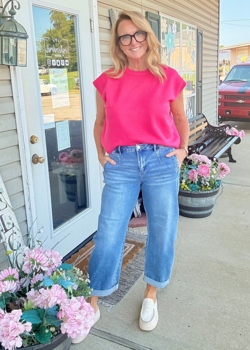 Slouchy Crop Barrel Jeans w Cuffed Hem | Risen - Barrel Jeans/Pants -Jimberly's Boutique-Olive Branch-Mississippi