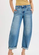 Slouchy Crop Barrel Jeans w Cuffed Hem | Risen - Barrel Jeans/Pants -Jimberly's Boutique-Olive Branch-Mississippi