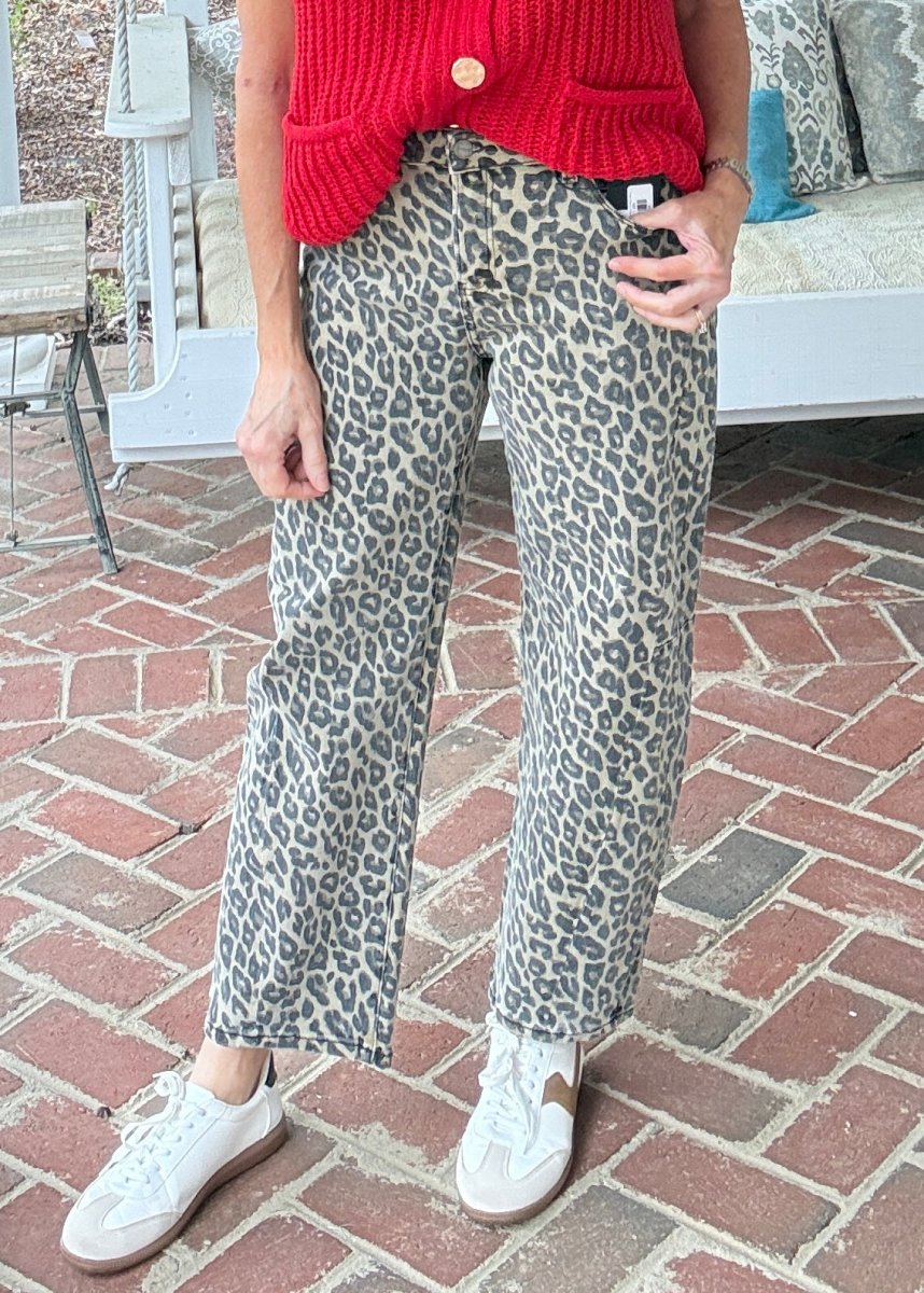Slouchy Leopard Barrel Pants - Coffee | Risen - risen jeans - Jimberly's Boutique - Olive Branch - Mississippi