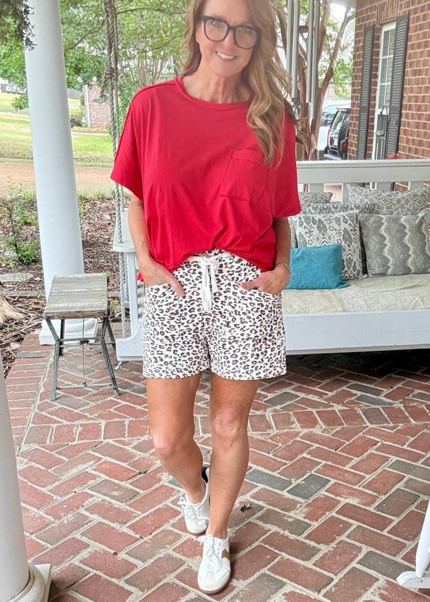 Slouchy Leopard Print Patch Pocket Shorts | Risen - Risen shorts - Jimberly's Boutique - Olive Branch - Mississippi