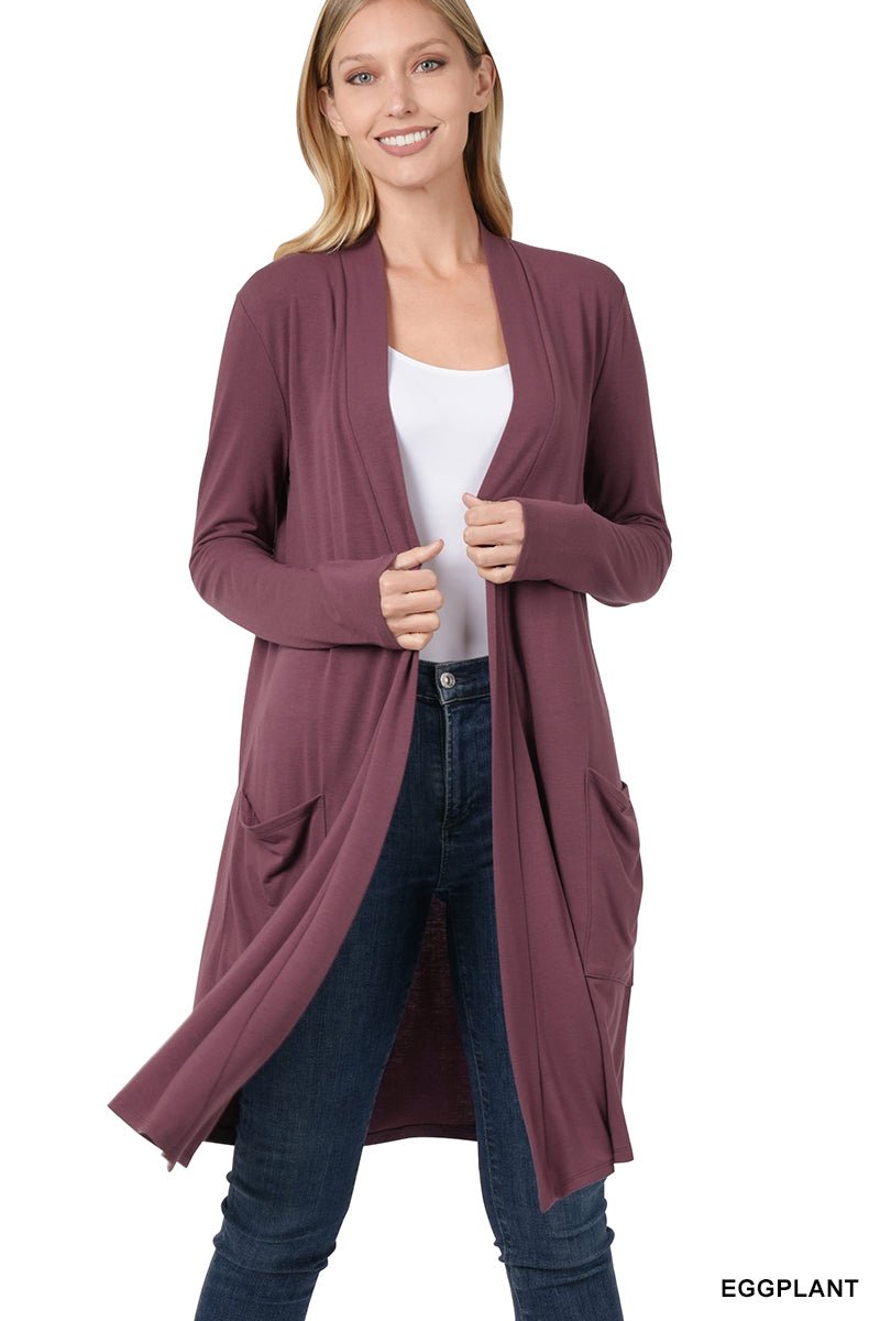 Slouchy Pocket Open Cardigan - Zenana Cardigan - Jimberly's Boutique - Olive Branch - Mississippi