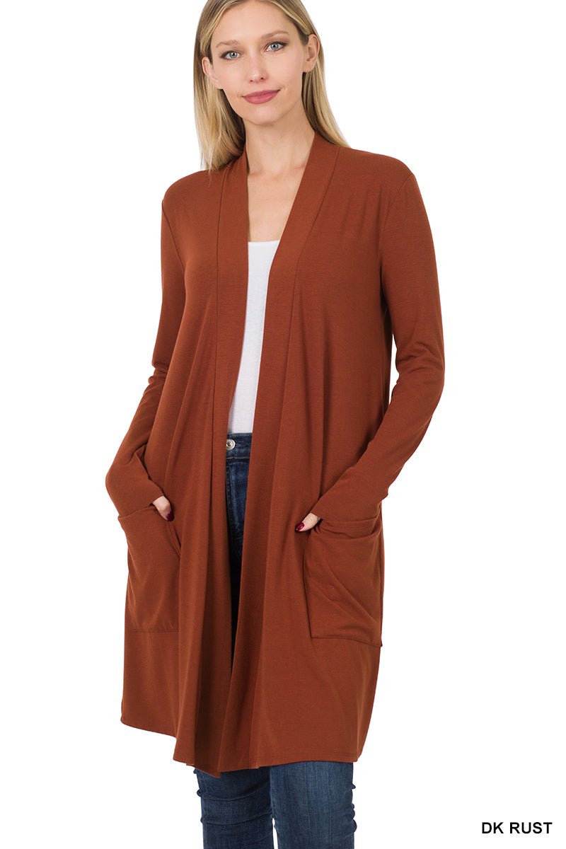 Slouchy Pocket Open Cardigan - Zenana Cardigan - Jimberly's Boutique - Olive Branch - Mississippi