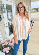 Smocked Fabric Shirt - Champagne | Umgee - Umgee Top - Jimberly's Boutique - Olive Branch - Mississippi
