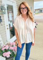 Smocked Fabric Shirt - Champagne | Umgee - Umgee Top - Jimberly's Boutique - Olive Branch - Mississippi