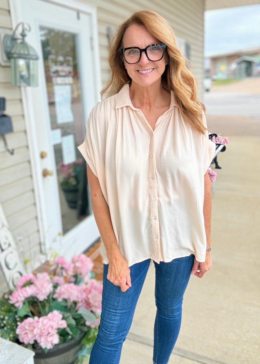 Smocked Fabric Shirt - Champagne | Umgee - Umgee Top - Jimberly's Boutique - Olive Branch - Mississippi