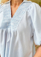 Smocked Stripe V Neck Top - Lt Blue | Umgee - Casual Top - Jimberly's Boutique - Olive Branch - Mississippi