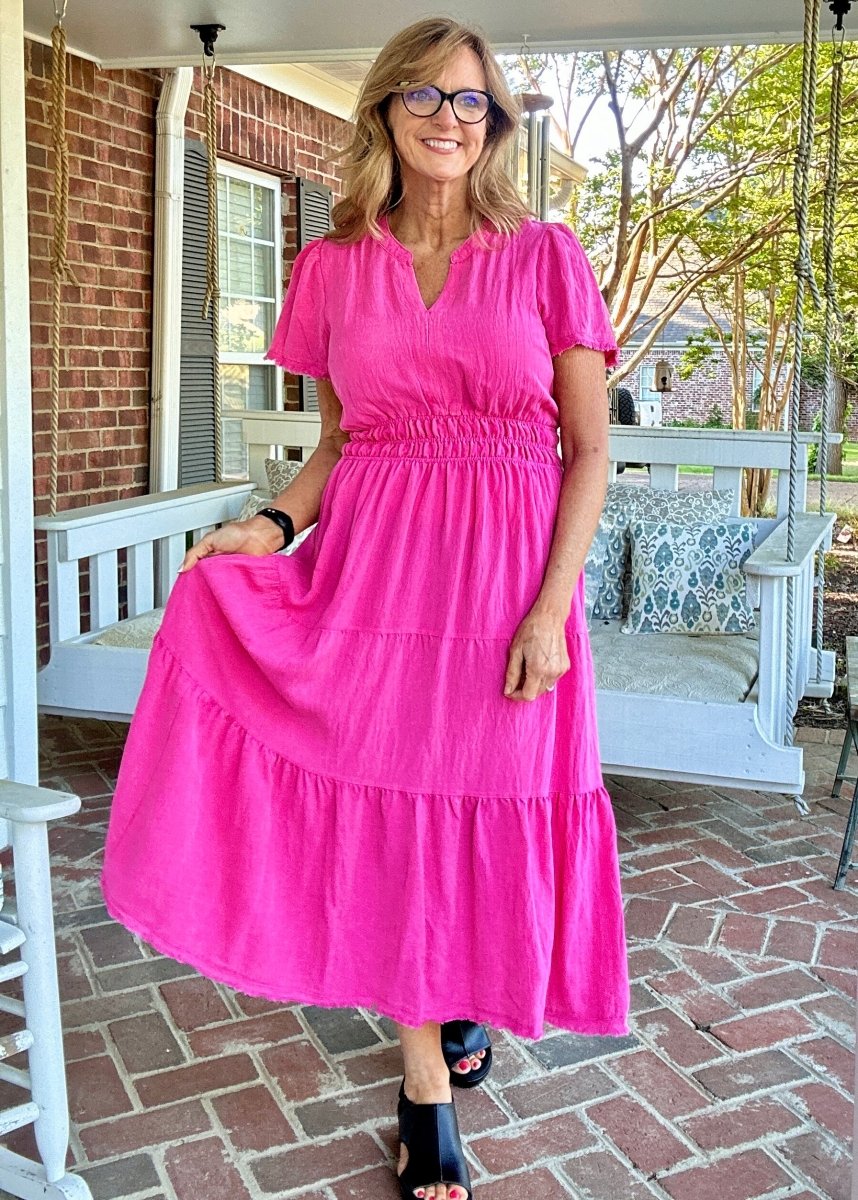Snow Washed Maxi Dress - Hot Pink | Umgee - Umgee Dress - Jimberly's Boutique - Olive Branch - Mississippi