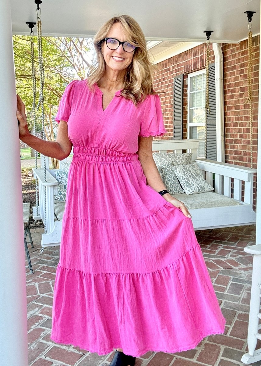 Snow Washed Maxi Dress - Hot Pink | Umgee - Umgee Dress - Jimberly's Boutique - Olive Branch - Mississippi