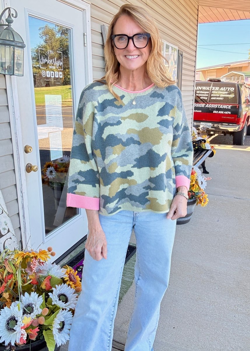 Soft Camo Contrast Sweater - sweater -Jimberly's Boutique-Olive Branch-Mississippi