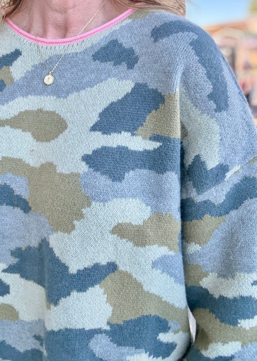 Soft Camo Contrast Sweater - sweater -Jimberly's Boutique-Olive Branch-Mississippi