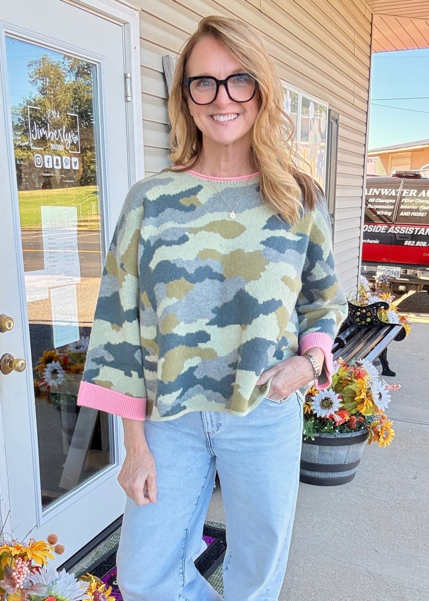 Soft Camo Contrast Sweater - sweater -Jimberly's Boutique-Olive Branch-Mississippi