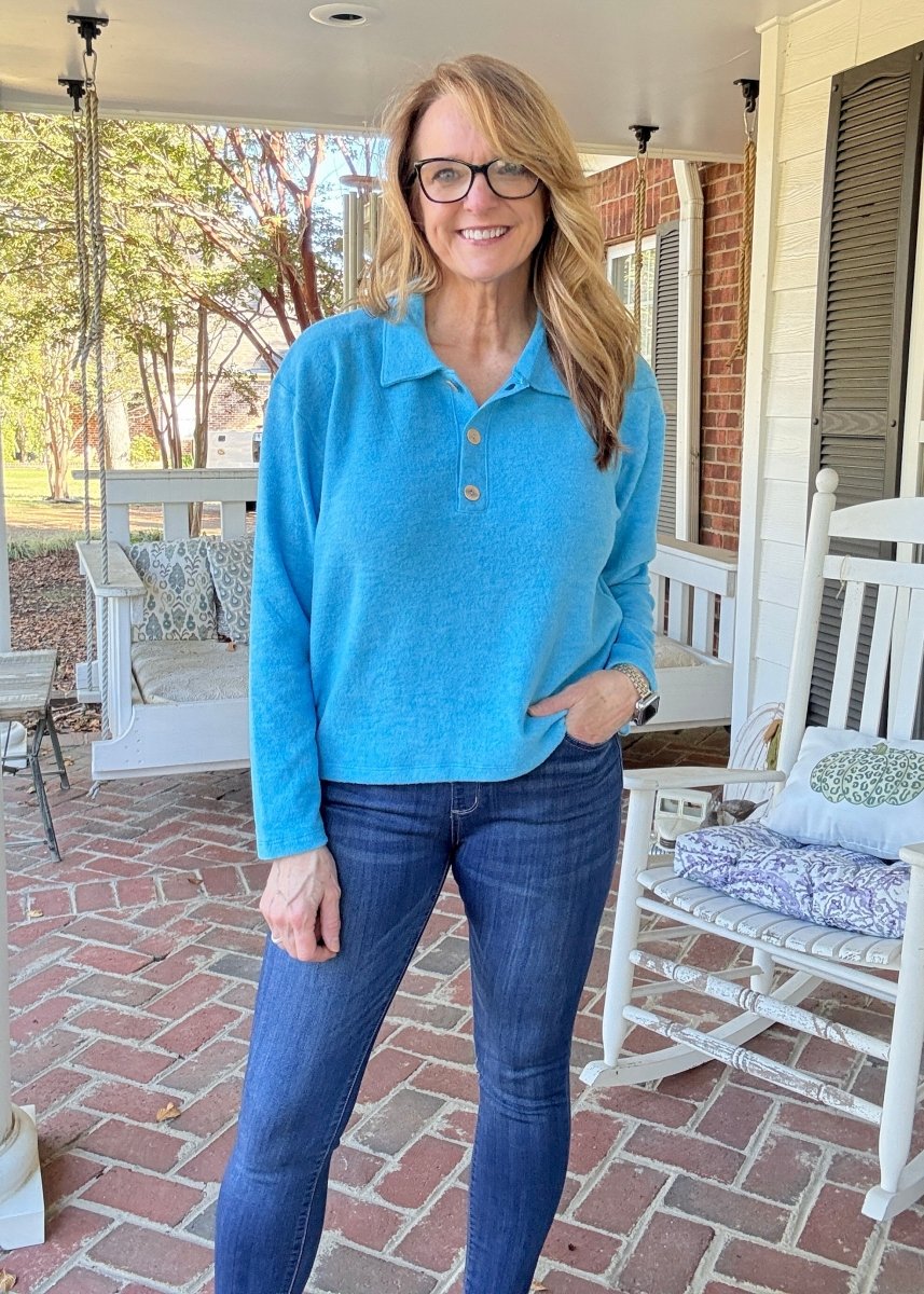 Soft Collared Sweater - Deep Sky - sweater - Jimberly's Boutique - Olive Branch - Mississippi