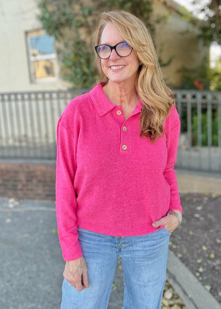Soft Collared Sweater - Fuchsia - sweater - Jimberly's Boutique - Olive Branch - Mississippi