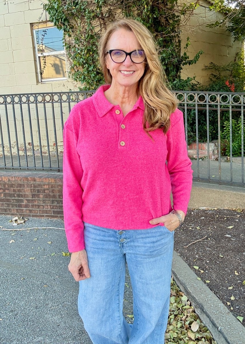 Soft Collared Sweater - Fuchsia - sweater - Jimberly's Boutique - Olive Branch - Mississippi