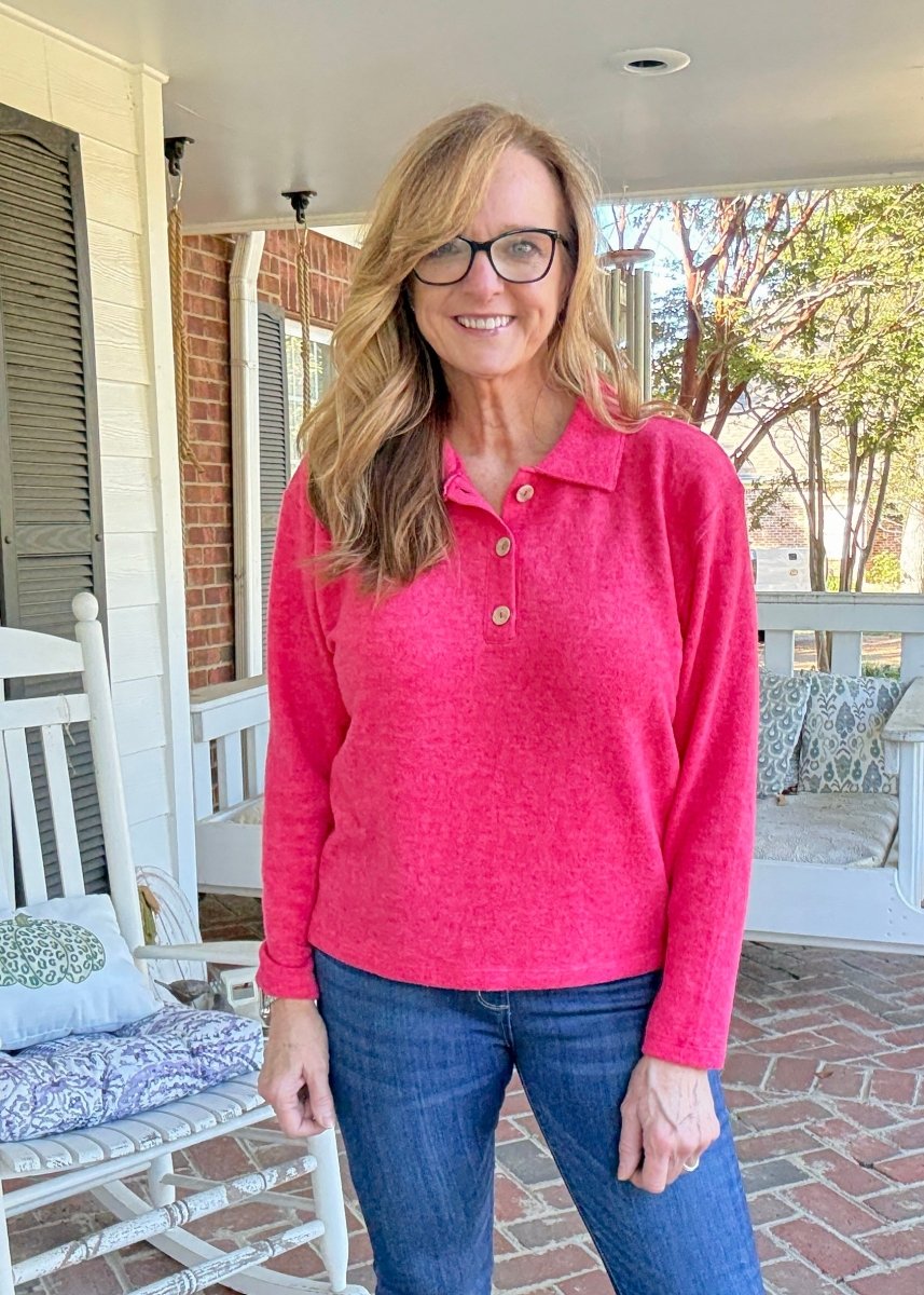 Soft Collared Sweater - Viva Magenta - sweater - Jimberly's Boutique - Olive Branch - Mississippi