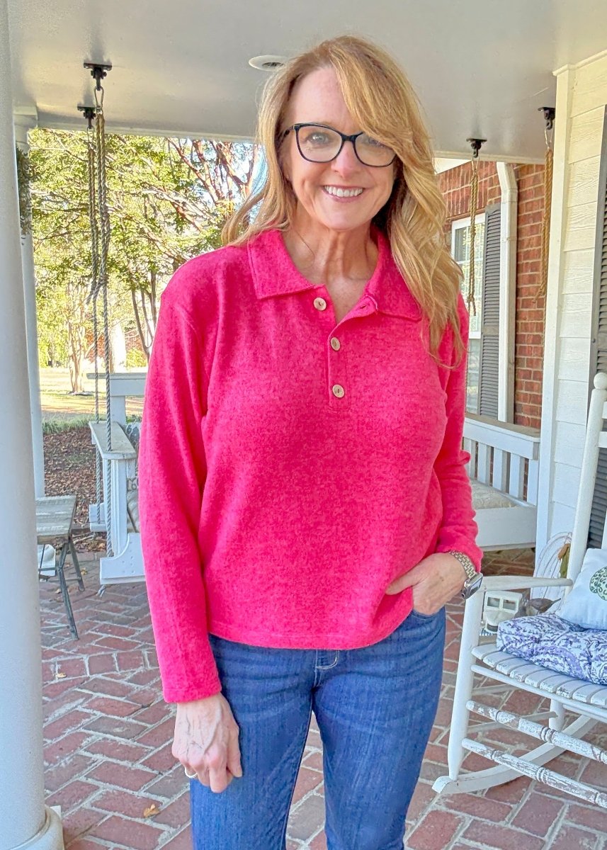Soft Collared Sweater - Viva Magenta - sweater - Jimberly's Boutique - Olive Branch - Mississippi