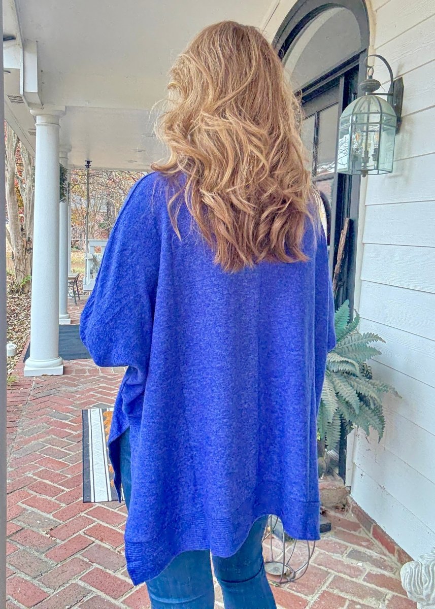 Soft Cowl Neck Poncho Sweater - Bright Blue - sweater - Jimberly's Boutique - Olive Branch - Mississippi