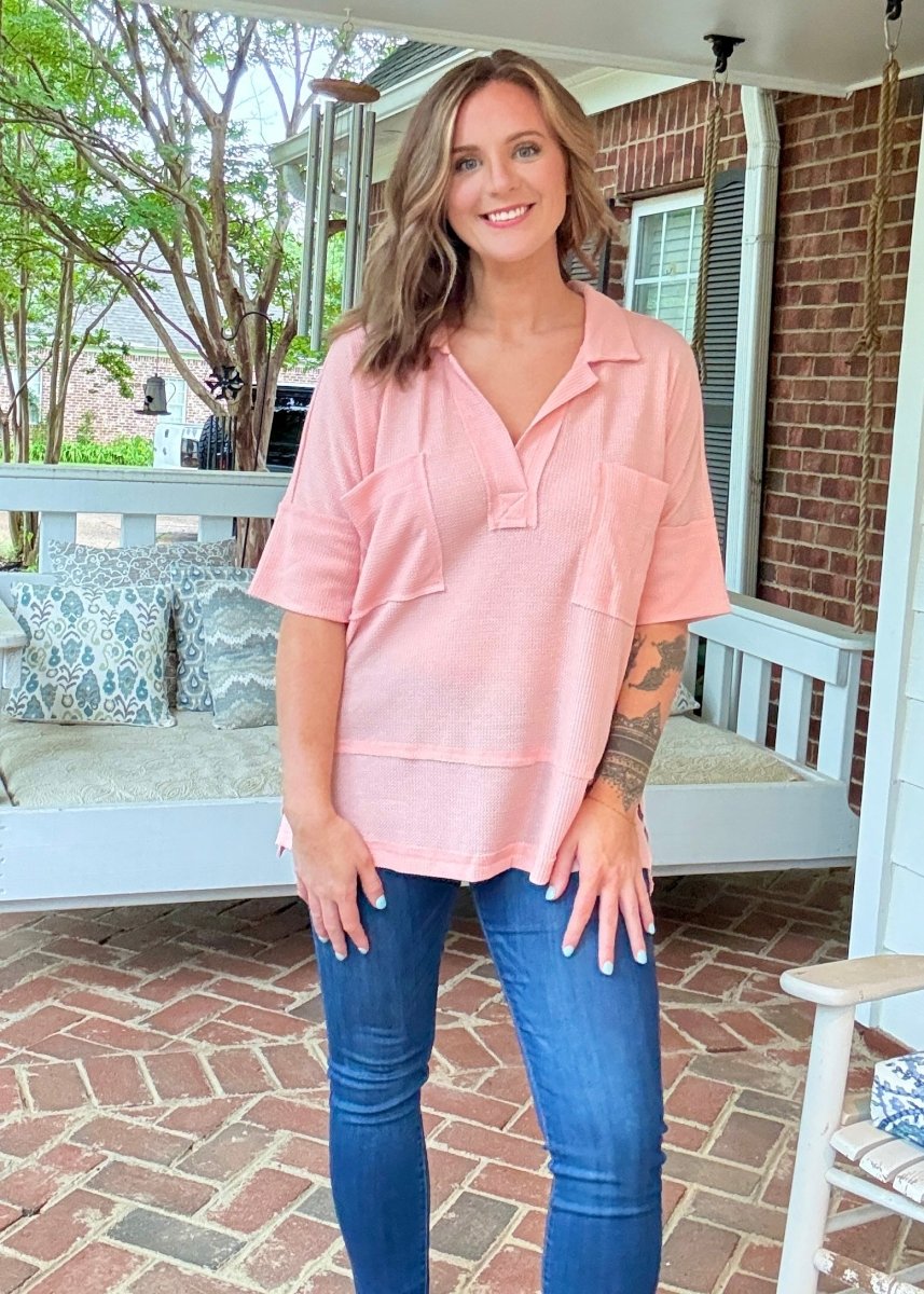 Soft Thermal Collar Top - Peachy Pink - Jimberly's Boutique - Olive Branch - Mississippi