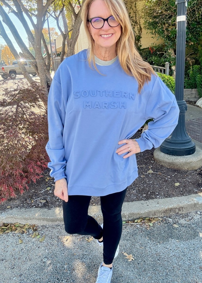 Southern Marsh Plateau Embossed Sweatshirt - Washed Blue - Southern Marsh Sweatshirt - Jimberly's Boutique - Olive Branch - Mississippi