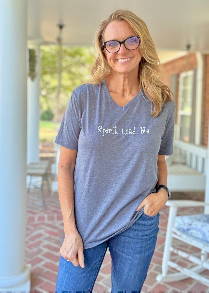 Spirit Lead Me Embroidered V Neck T Shirt - sweatshirt - Jimberly's Boutique - Olive Branch - Mississippi