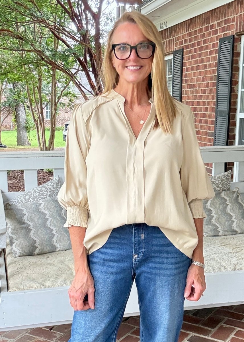 Split Neck Woven Top - Latte - Umgee Top -Jimberly's Boutique-Olive Branch-Mississippi